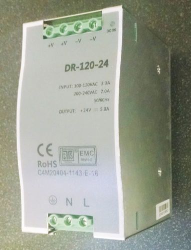 Dr120-24 power supply, 120 watt, 5a, din rail mount for sale