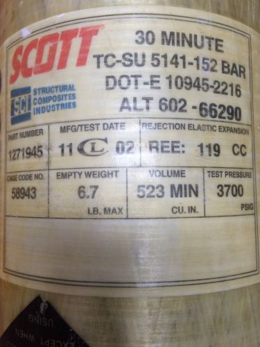 Scott 3000 psi  30 min SCBA Air Pak Cylinder  Fire 2002