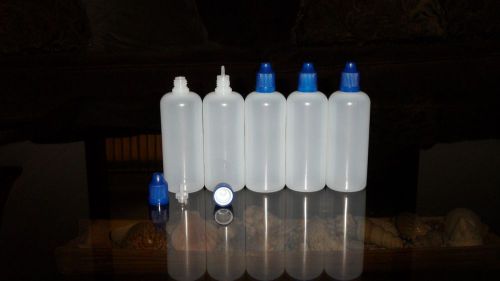 100 ml x 5   E-Juice E-Liquid Bottles Needle tips  tops Boson round BLUE caps