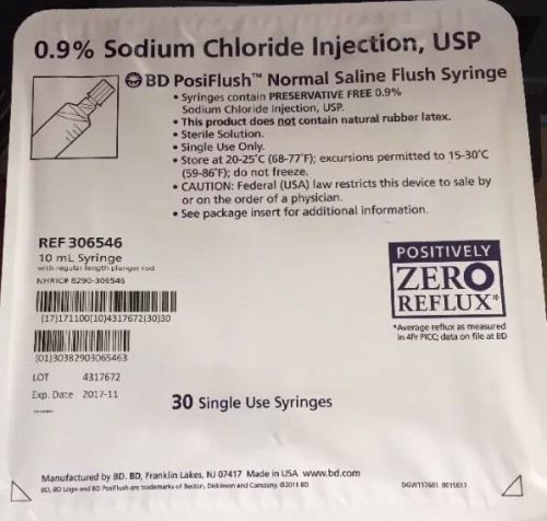 (30) Bx BD Posi-flush10 Ml Syringes-Normal Saline- 0.9% Sodium Chloride  Flushes