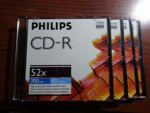 4 Pcs NEW - PHILIPS CD-R 700MB 80 Min. 52x Speed Blank Individually Cased