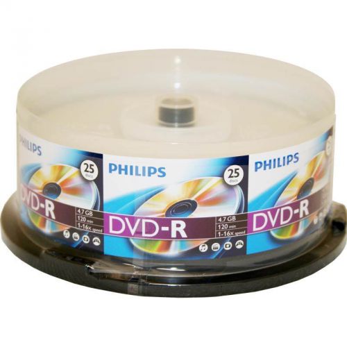 25-pack philips branded 16x dvd-r blank recordable 4.7gb dvd media dm4s6b25f/17 for sale