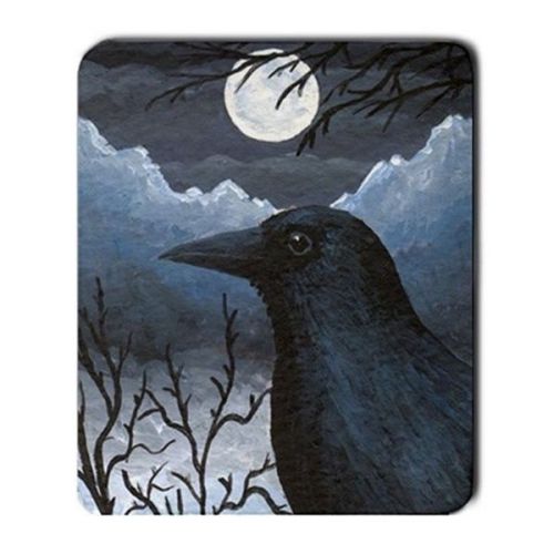 Mousepad Bird 58 Crow Raven moon from original art by L.Dumas