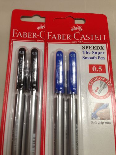 4 x Faber Castell Speed X Black &amp; Blue ink 0.5mm head soft grip super smooth pen