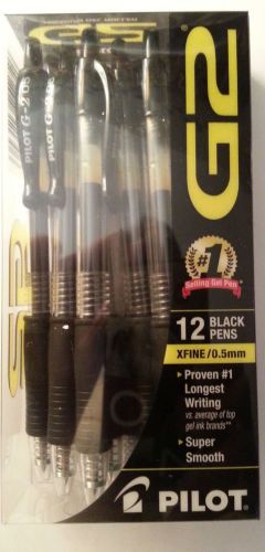 12  PILOT G2 BLACK Extra Fine 0.5mm ROLLERBALL RT Pens