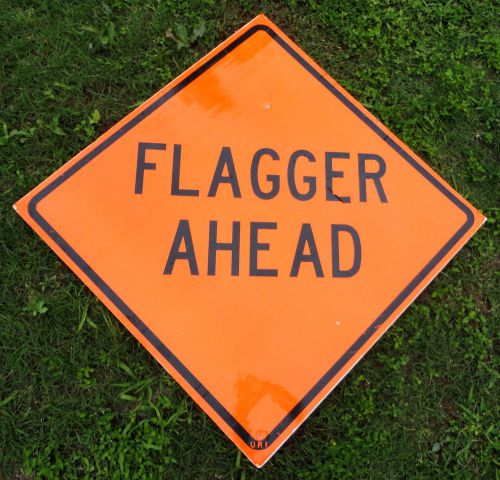 Flagger Ahead 36&#034; X 36&#034; Vinyl Fluorescent Sign