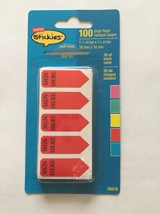 NEW Staples Stickies 1/2&#034; Sign Here 100 Page Flags 20 of each color
