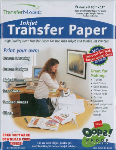 Ink jet transfer paper 8.5&#034;x11&#034; 6/pkg- for sale