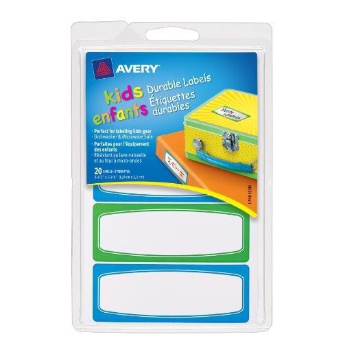 Avery Durable Labels for Kids&#039; Gear, Assorted, 1.25 x 3.5 Inches , Pack of 20