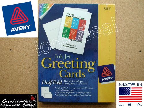 Avery 8316 Inkjet Greeting Cards W/Envelopes 8-1/2&#034;x5-1/2&#034; 30/BOX Matte White