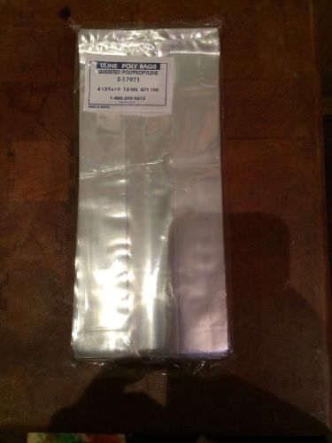 Uline gusseted polypropylene (poly) bags 4x2 3/4x9 1.5 mil -100 -sealed packages for sale