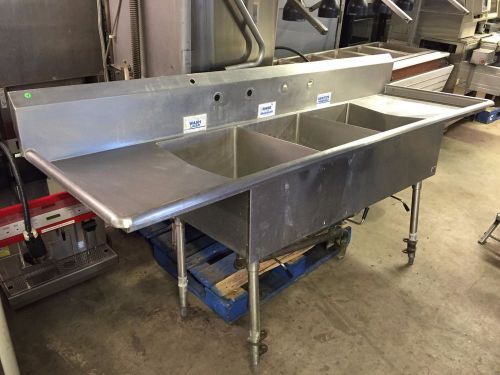94&#034; Stainless Steel 3 Compartment Commercial Sink with 2 Drainboards