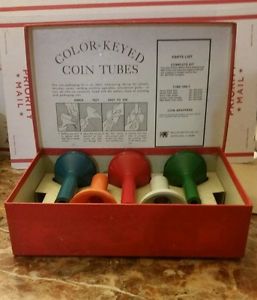 Vintage Major Metalfab Co. Color Keyed Coin Tubes Original Box Made in U.S.A.