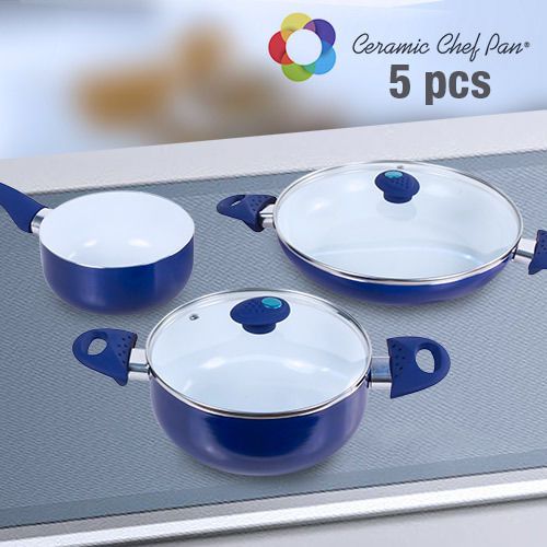 Ceramic Chef Pan Cookware (5 pieces), Navy Blue