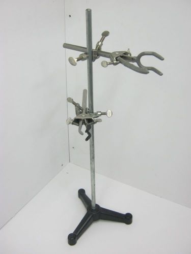 Cast Iron 25&#034; X 1/2&#034; Rod Laboratory Support Stand with Precision 59-520 Clamps