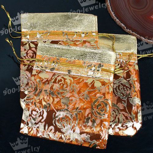 100pc Orange Sheer Organza Voile Pouch Wedding Gift Bags Christmas