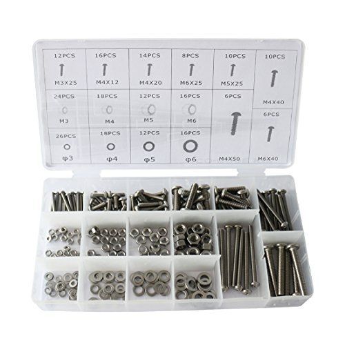 CO RODE 224pcs Stainless Steel Cross Recessed Pan Head Machine Bolts Nuts with