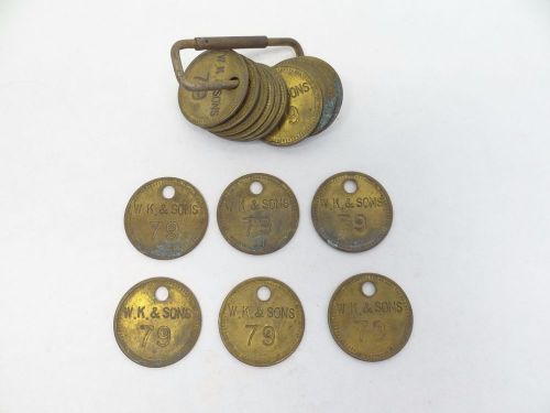 Lot of W.K. &amp; Sons &#034;79&#034; Plumbing Tags Identifiers Brass Checks Badges Used