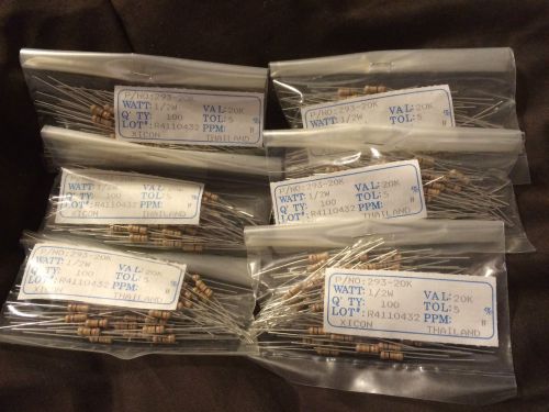 20k resistors 1/2 watt 5% xicon 293-20k 100pc per bag   6 bags = 600 pieces for sale