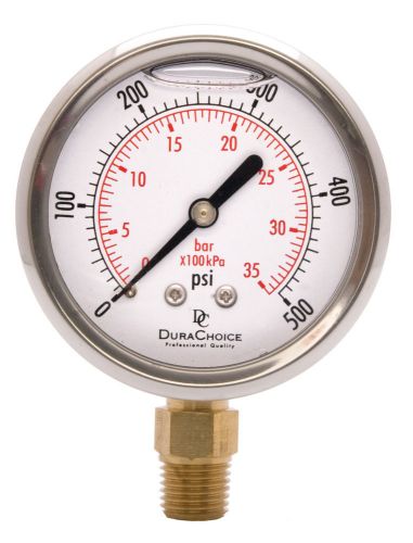 2&#034; oil filled pressure gauge - ss/br 1/4&#034; npt lower mount 500psi for sale