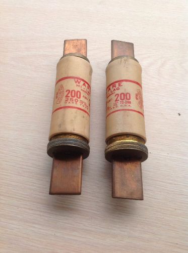 WARE HI-LAG RENEWABLE FUSE With LINKS 200A 250V SET OF 2 NEW OLD STOCK NO BOX
