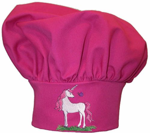 White Unicorn &amp; Butterfly Chef Hat Adjustable Mythical Monogram Hot Pink Avail