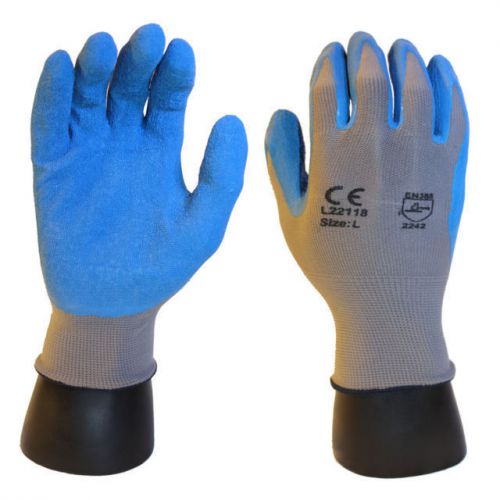 12 PAIRS Blue Premium Gray 13 Guage Crinkle Palm Latex Work Glove X-LARGE