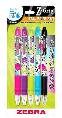 Retractable Ballpoint Pen Zebra Z Grip Floral 1 0mm Assorted 5 Pack 22605 New