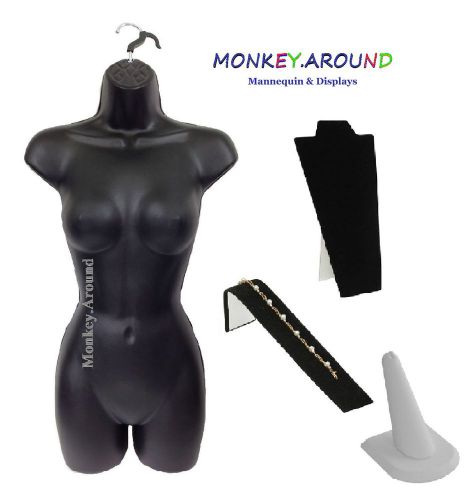 Lot 4 Mannequin Female Black Torso Body Form Display Clothing Jewelry Ring Neck