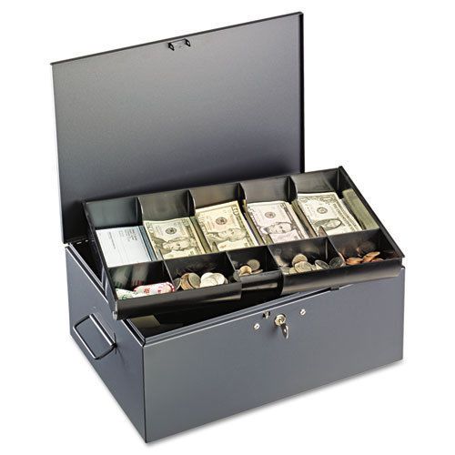 Extra large cash box with handles, key lock, gray for sale