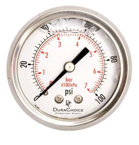 2&#034; liquid filled pressure gauges - 1/4&#034; npt center back mount 100psi for sale