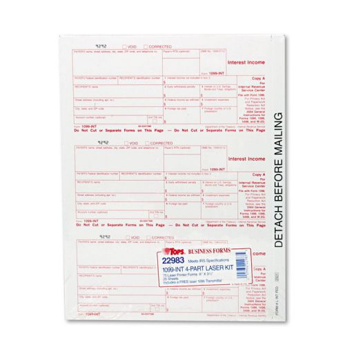 &#034;TOPS Irs Approved Tax Form, 5 1/2 X 8.5, Four-Part Carbonless, 75 Forms&#034;