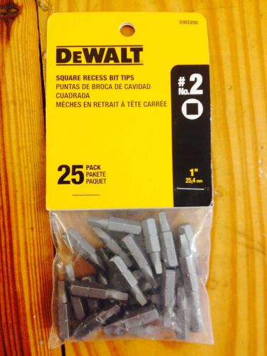 New DeWalt Square Recess Bit Tips No. 2, 1&#034; Shank PACK OF 25, Original Packaging