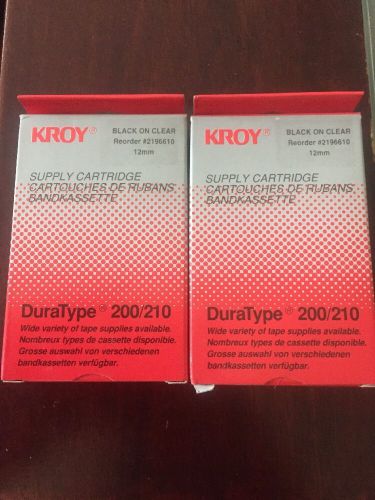 LOT OF 2 KROY DuraType 200/210 BLACK ON CLEAR 12mm 1/2 INCH CARTRIDGES