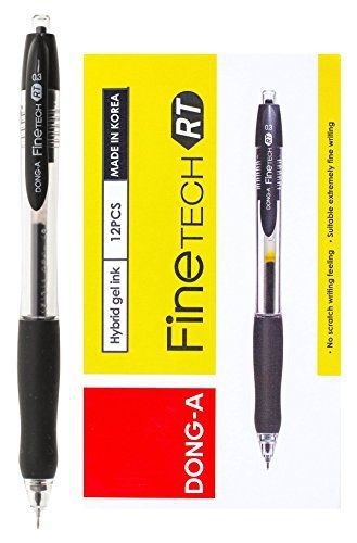 Dong-A DONG-A Fine-Tech RT, Gel Ink Roller Ball Pens, 0.3mm, Black, Retractable
