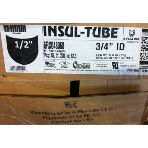 Case of 44 k flex insulated tube 3/4&#034; x 1/2&#034; x 6&#039; elastomeric 6rx048068 for sale