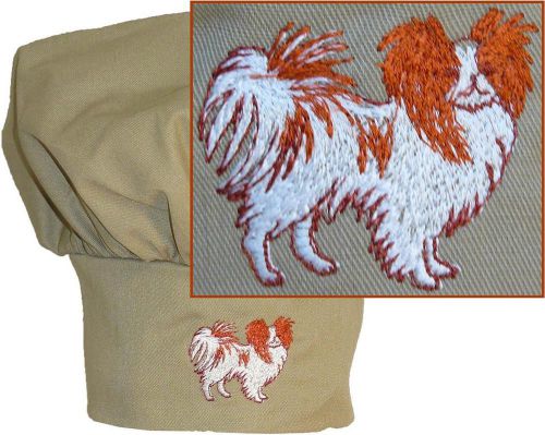 Red Papillon Puppy Dog Chef Hat Khaki Youth Child Size Adjustable Baker Monogram