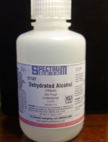 Spectrum Ethanol, dehydrated alcohol, 200 Proof, 99.9%   Undenatured, USP, 120ml