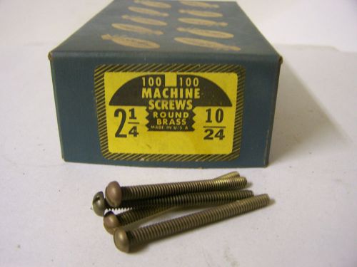 10-24 x 2 1/4&#034; round head solid brass machine screw slotted made in usa  qty 100 for sale