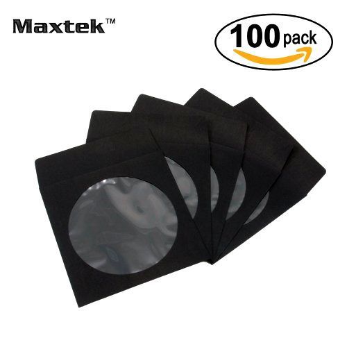 Maxtek Disc Jewel Cases 100 Pack Premium Thick Black Color Paper CD DVD Sleeves