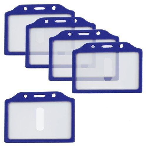 Amico Office School Blue Clear Plastic Horizontal Business ID Badge Card Holder