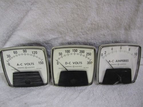 GE General Electric Meter Lot D-C Volts 0-300/ A-C Volts 0-150/ A-C Amperes 0-10