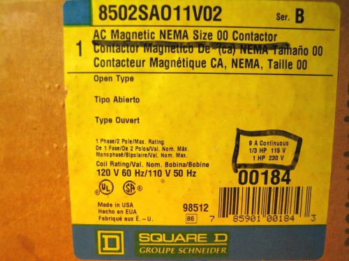 Square D  8502SAO11V02  AC Magnetic NEMA Size 00 Contractor