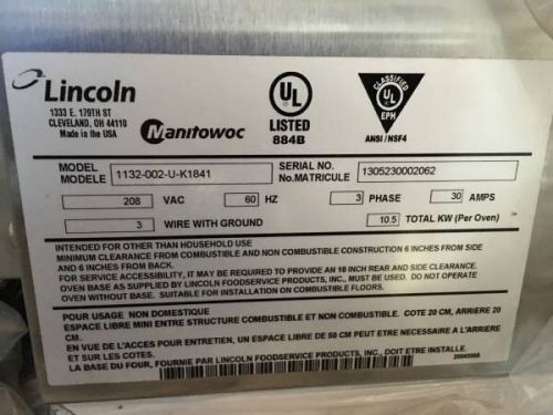 Lincoln Electric Pizza Oven 1132