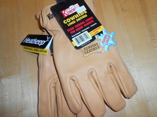 KINCO GENUINE  COWHIDE  Lined DRIVERS Mens WARM Work GLOVES NWT Thermal Med.