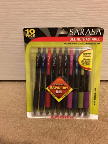 &#034;Zebra Sarasa Retractable Gel Pen, Assorted Ink Medium, 10/pack New Sealed Black