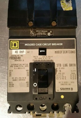 Square d 40 amp breaker fa36040 series 2 3 pole for sale