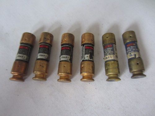 Lot of 6 bussmann fusetron frn-r-3 fuses 3a 3 amps tested for sale