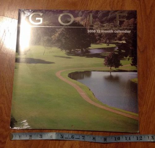 New Sealed GOLF 2016 ~  12 Month Calendar~  12&#034; Wall Hanging ~ Free Shipping