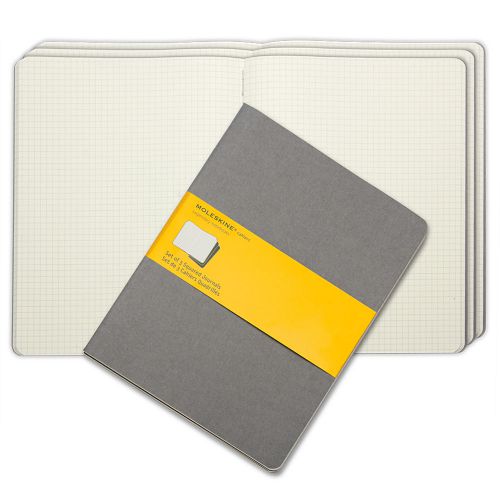 NEW Moleskine Cahier Extra Large Squared Journal Set 3pce Grey